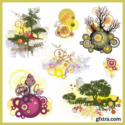 Collection of vector image background is an abstract tree city 25 EPS