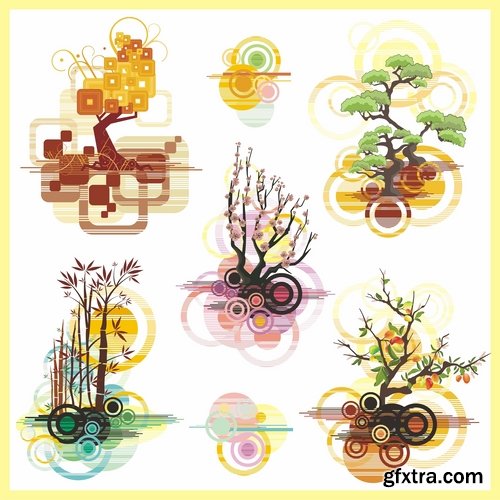 Collection of vector image background is an abstract tree city 25 EPS