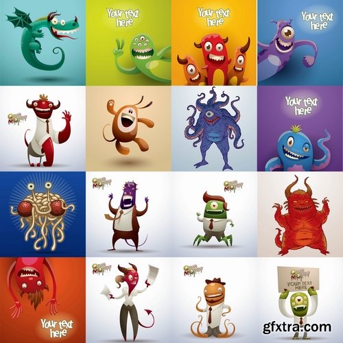 Collection of vector character picture funny monster alien beast 25 EPS