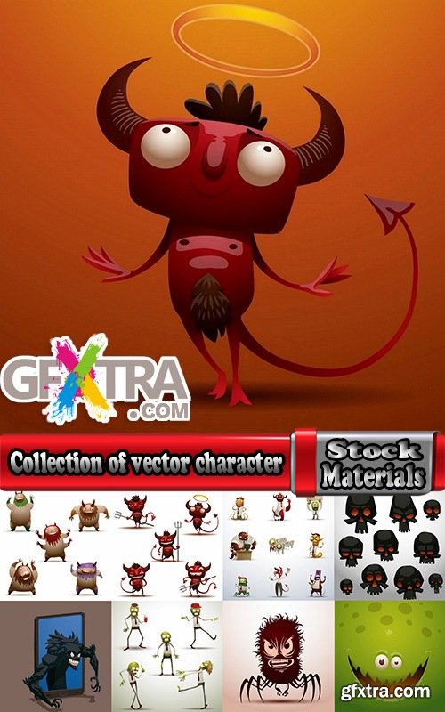 Collection of vector character picture funny monster alien beast 25 EPS