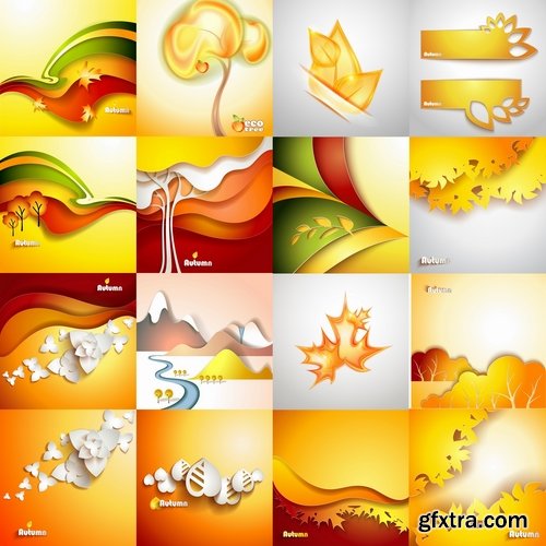 Collection of vector autumn background is a picture poster flyer banner leaf tree #4-25 EPS