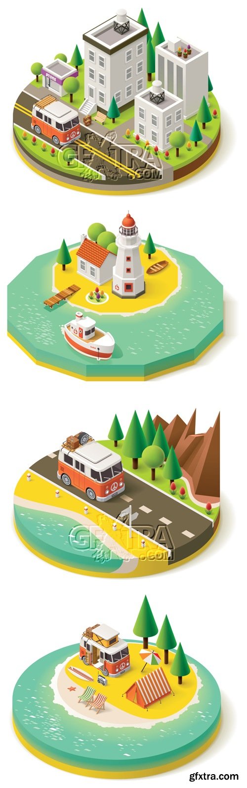 Isometric Buildings Icons Vector 2