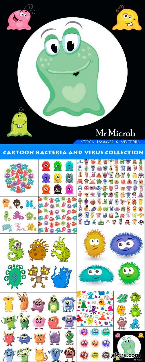 Cartoon bacteria and virus collection 12X EPS