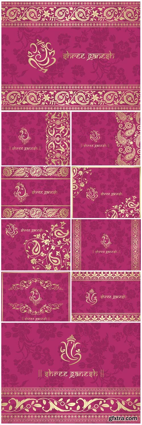 Indian Patterns - Pink Vector Backgrounds 10xEPS