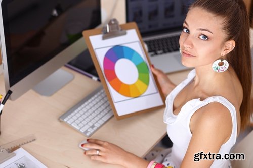 Collection designer female girl monitor has a computer selection of paints 25 HQ Jpeg