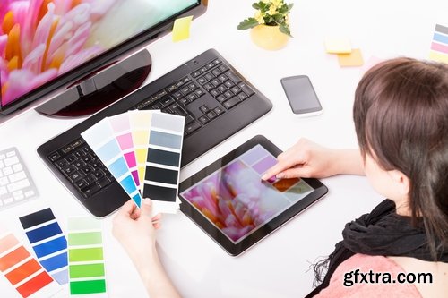 Collection designer female girl monitor has a computer selection of paints 25 HQ Jpeg