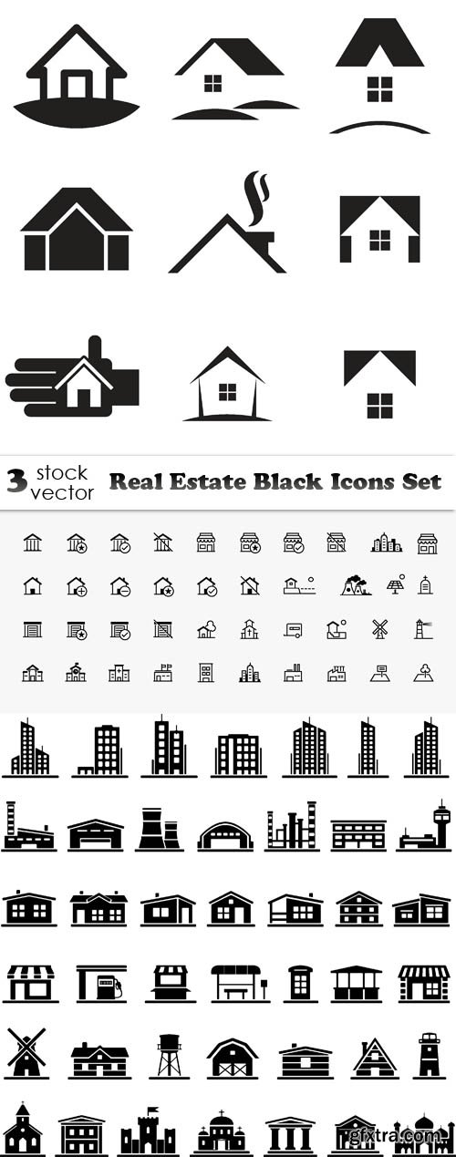 Vectors - Real Estate Black Icons Set