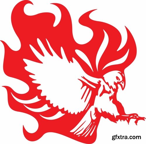 Collection of vector picture fire sticker fiery horse abstract animal bird eagle 25 EPS