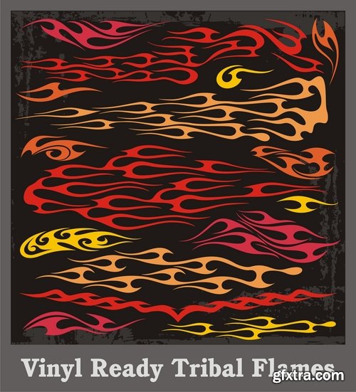 Collection of vector picture fire sticker fiery horse abstract animal bird eagle 25 EPS