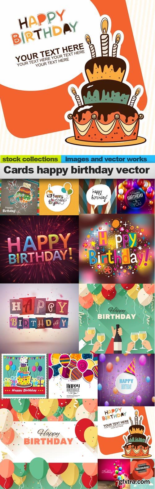 Cards happy birthday vector, 15 x EPS