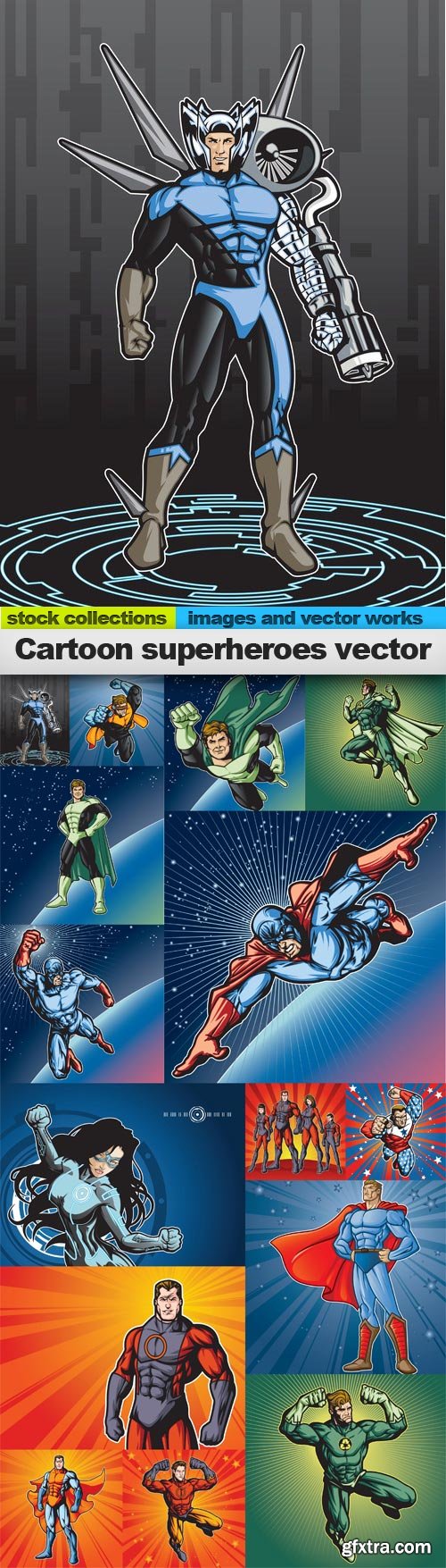 Cartoon superheroes vector, 15 x EPS