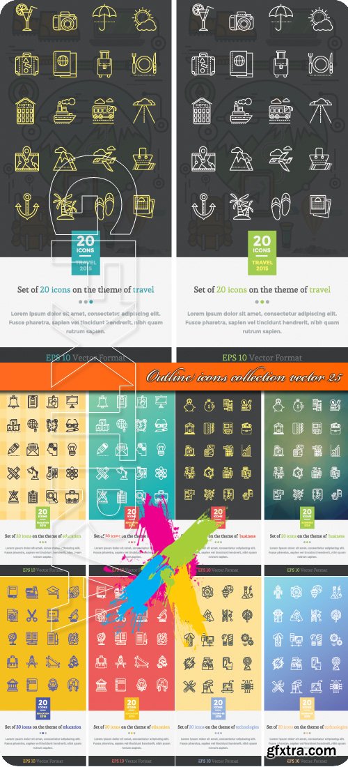 Outline icons collection vector 25