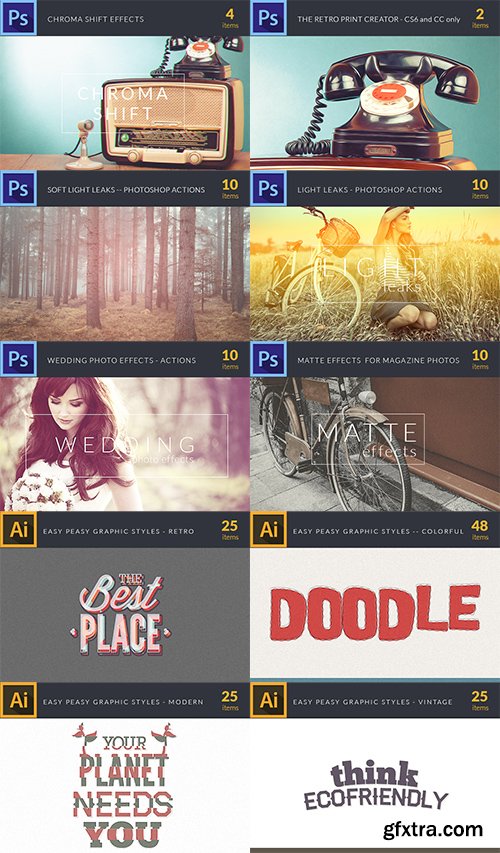 The Easy Peasy Bundle: 463 Classy Photoshop & Illustrator Actions and Styles