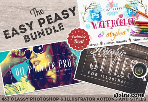 The Easy Peasy Bundle: 463 Classy Photoshop & Illustrator Actions and Styles