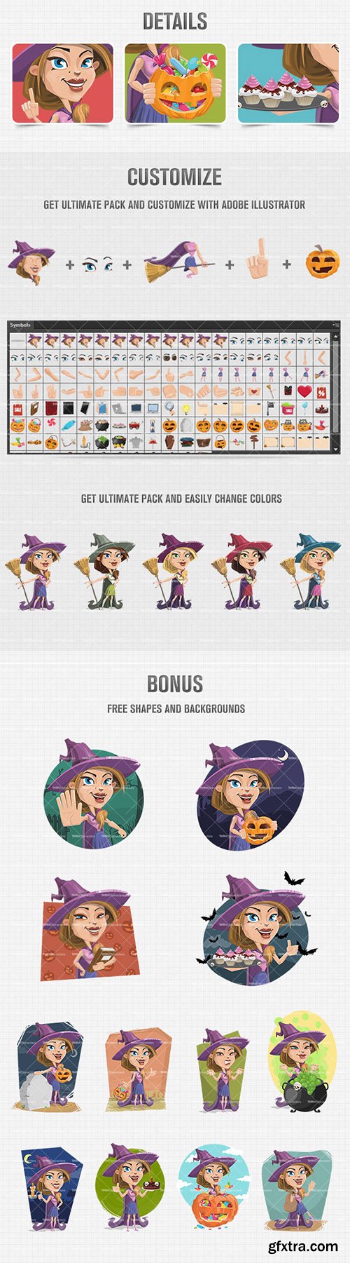 Witch Wearing Cape Cartoon Character Ultimate Set