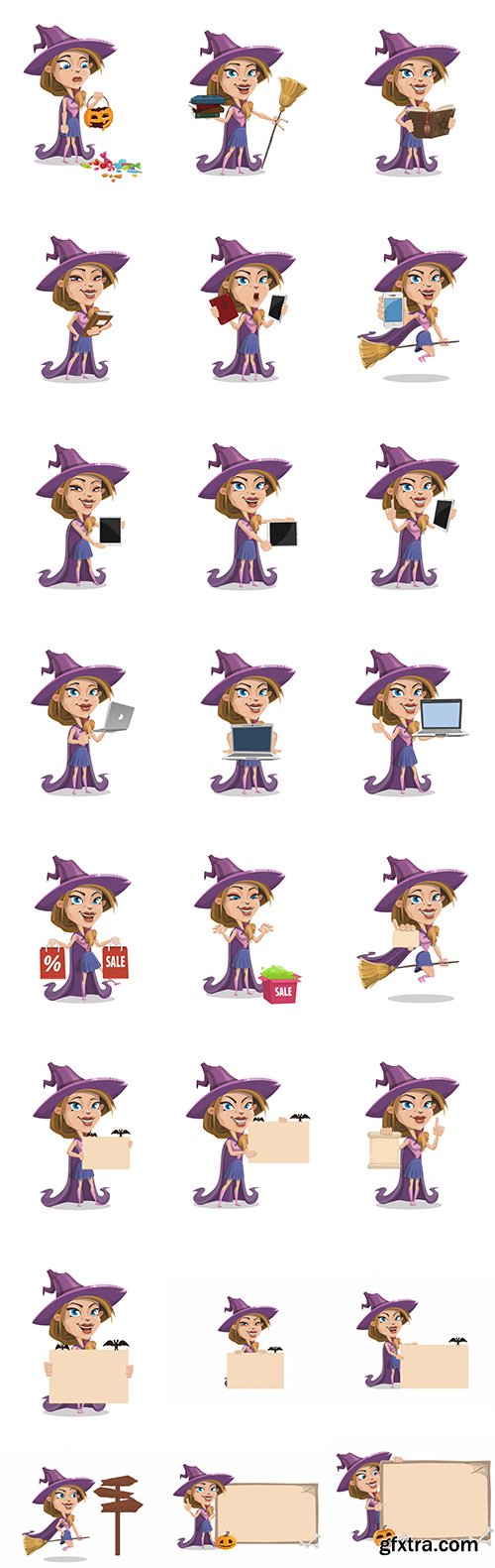 Witch Wearing Cape Cartoon Character Ultimate Set