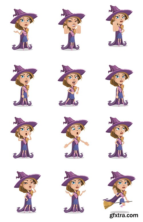 Witch Wearing Cape Cartoon Character Ultimate Set