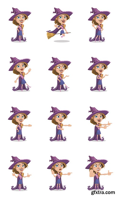 Witch Wearing Cape Cartoon Character Ultimate Set