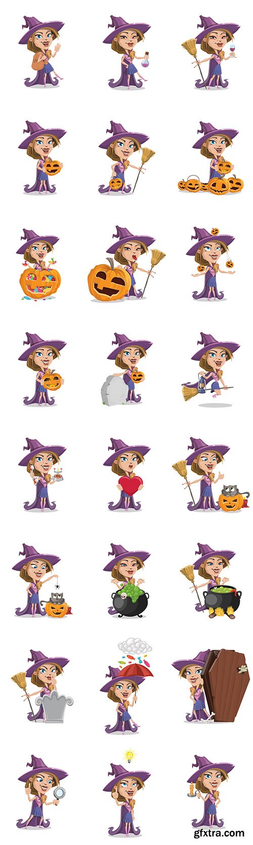 Witch Wearing Cape Cartoon Character Ultimate Set