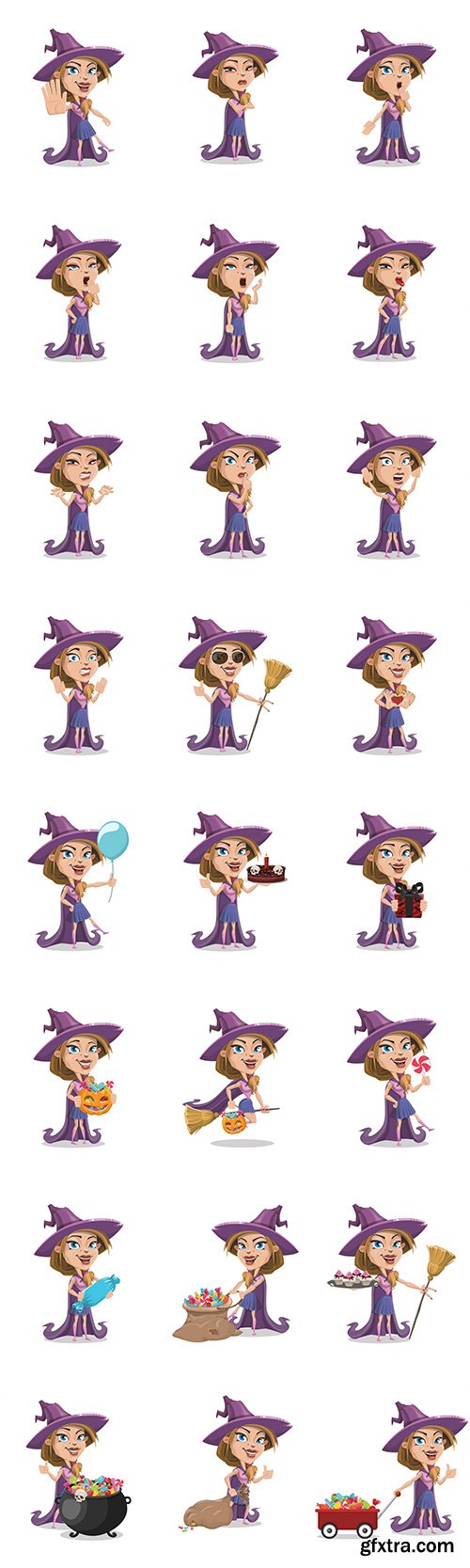 Witch Wearing Cape Cartoon Character Ultimate Set