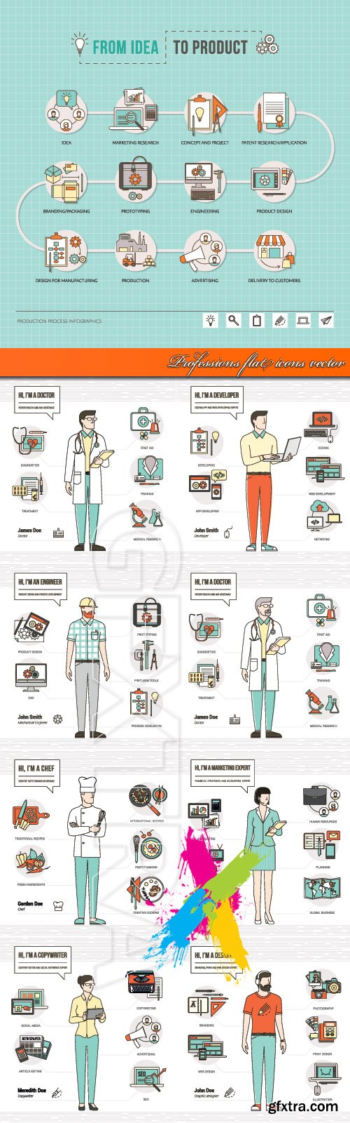 Professions flat icons vector