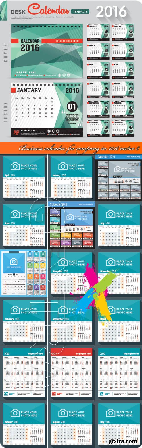 Business calendar for company in 2016 vector 8