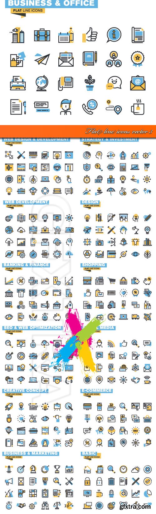 Flat line icons vector 3