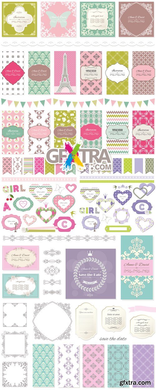 Cute Invitation Cards Vector