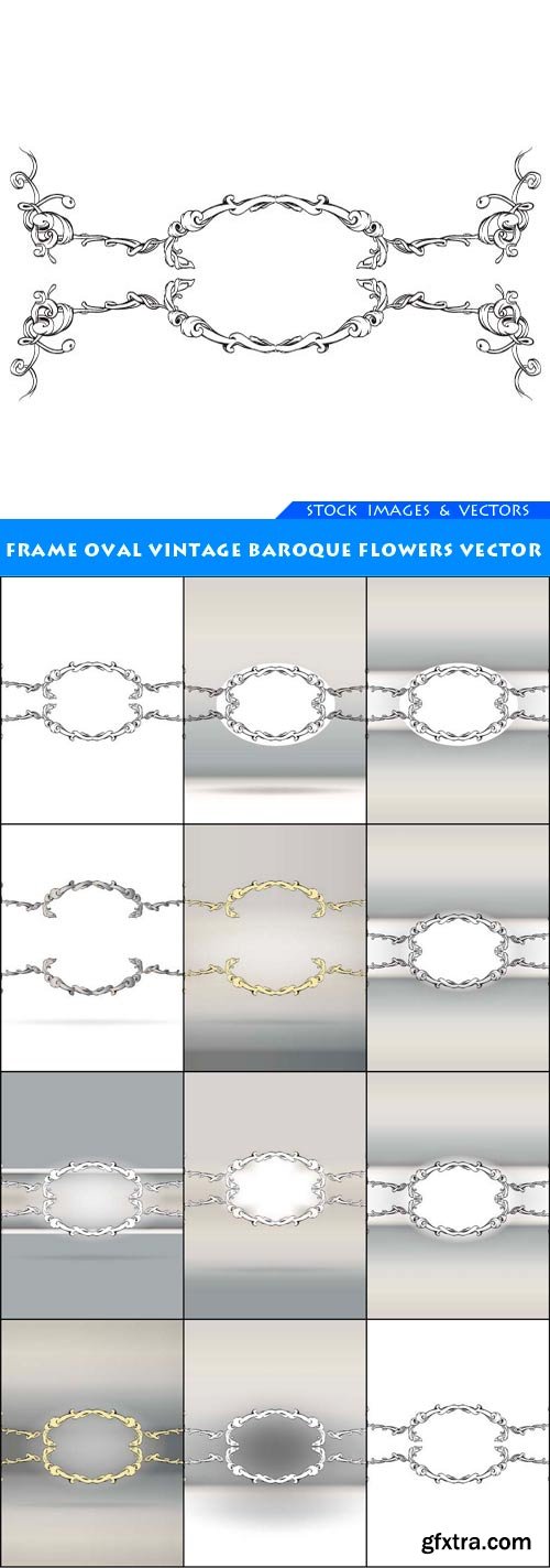 Frame oval vintage baroque flowers vector 11X EPS