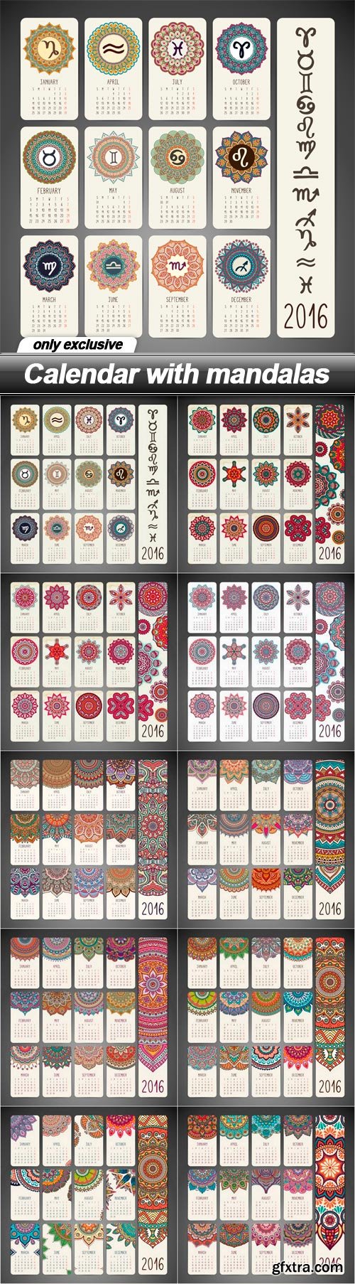 Calendar with mandalas - 10 EPS