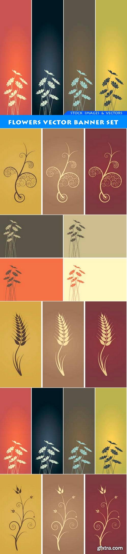 Flowers vector banner set 5X EPS