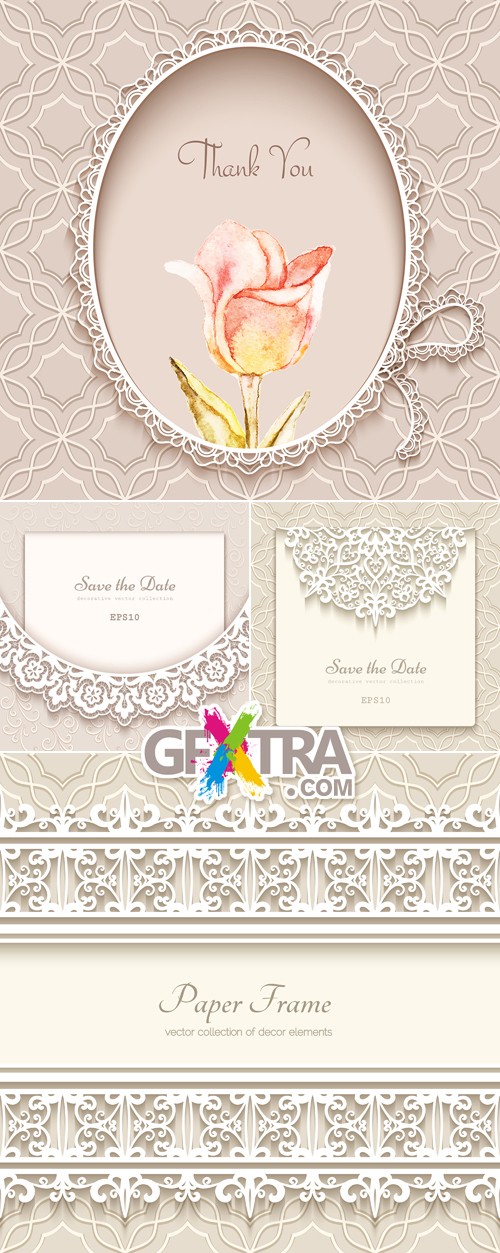 Beige Vintage Floral Cards Vector 2