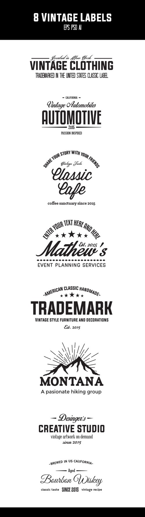 CM - 8 Vintage Label Logos - 376983