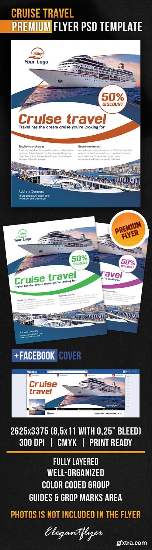 Cruise Travel Flyer PSD Template + Facebook Cover