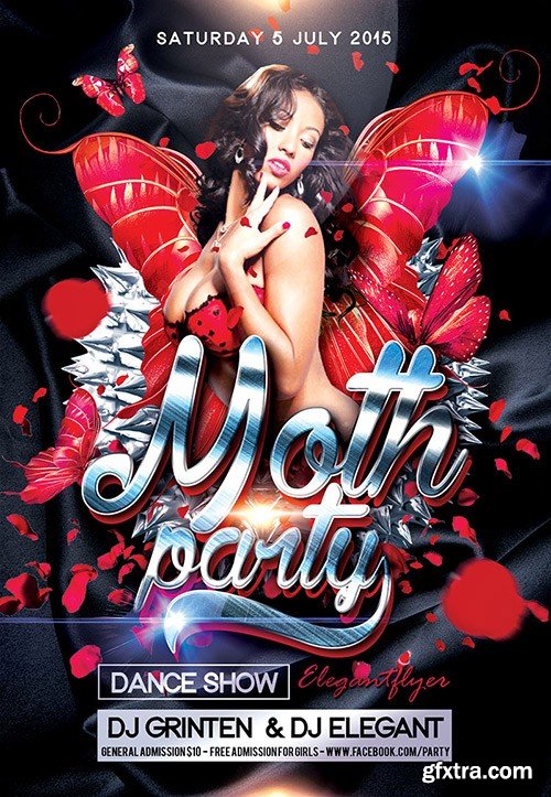 Moth party Flyer PSD Template + Facebook Cover