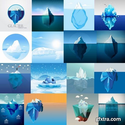 Collection of vector picture sea ice iceberg infographics 25 EPS