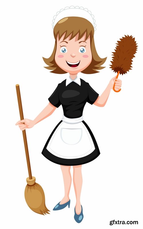 Collection of vector picture cartoon girl makes cleaning clean wash 25 EPS