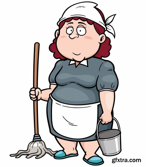 Collection of vector picture cartoon girl makes cleaning clean wash 25 EPS