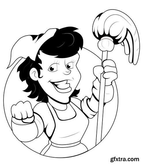 Collection of vector picture cartoon girl makes cleaning clean wash 25 EPS