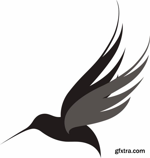 Collection of vector image bird hummingbird icon abstract wing 25 EPS