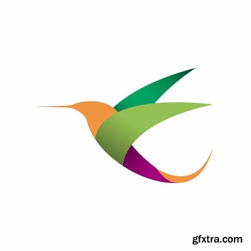 Collection of vector image bird hummingbird icon abstract wing 25 EPS