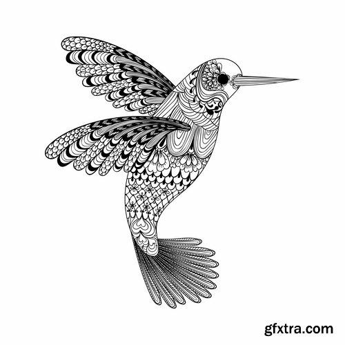 Collection of vector image bird hummingbird icon abstract wing 25 EPS