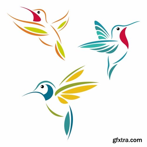 Collection of vector image bird hummingbird icon abstract wing 25 EPS