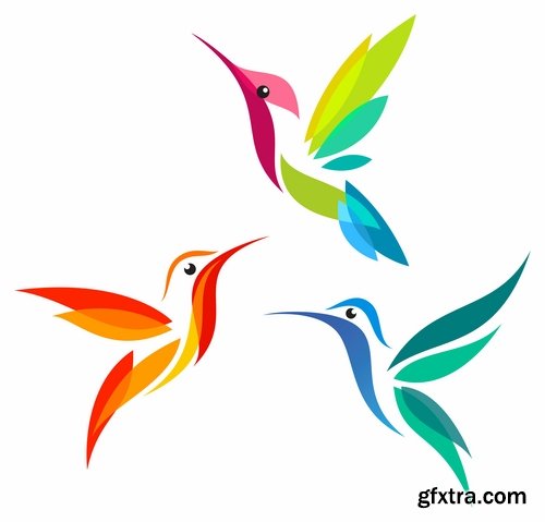 Collection of vector image bird hummingbird icon abstract wing 25 EPS