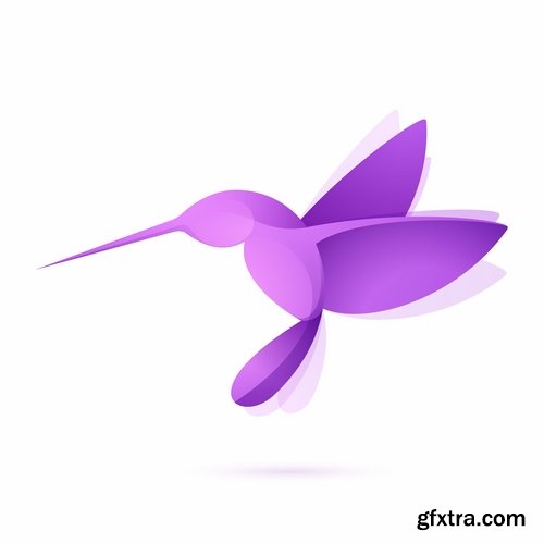 Collection of vector image bird hummingbird icon abstract wing 25 EPS