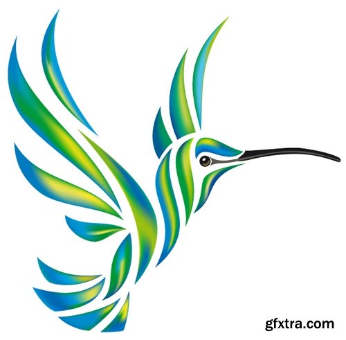 Collection of vector image bird hummingbird icon abstract wing 25 EPS