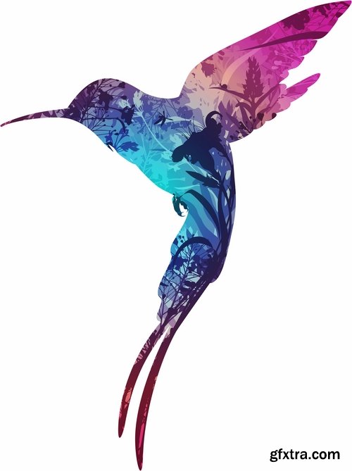 Collection of vector image bird hummingbird icon abstract wing 25 EPS