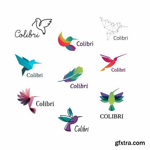 Collection of vector image bird hummingbird icon abstract wing 25 EPS