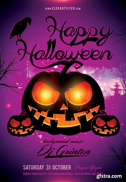 Happy Halloween party Flyer PSD Template + Facebook Cover