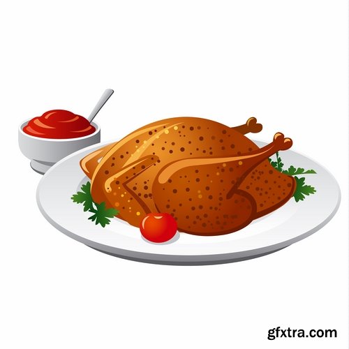 Collection of vector illustration picture painted icon different food items #2-25 Eps